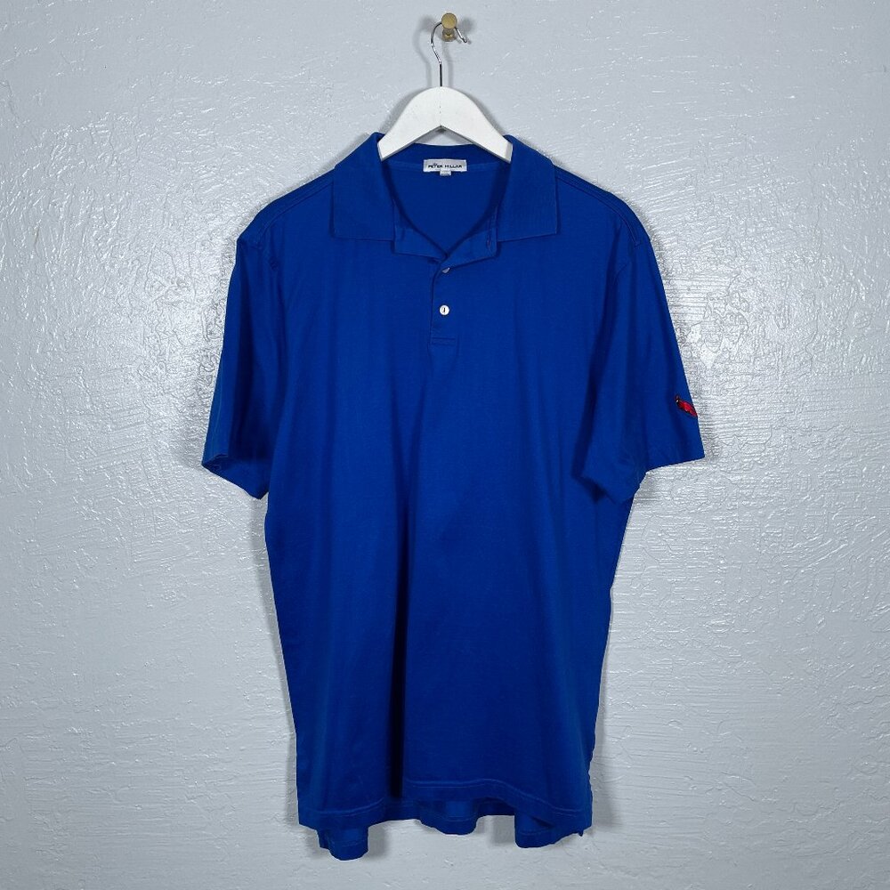 Peter Millar Men L Blue Cardinal Embroidery Polo Shirt 100% Cotton Short Sleeve